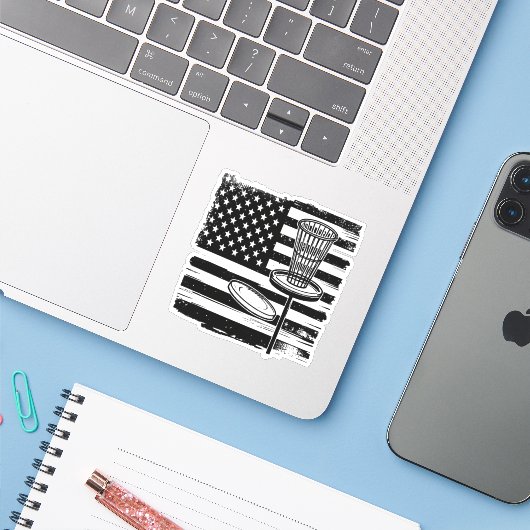 Disc Golf American Flag Sticker (Laptop met iPhone)