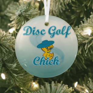 Disc Golf Chick #3 Glas Ornament