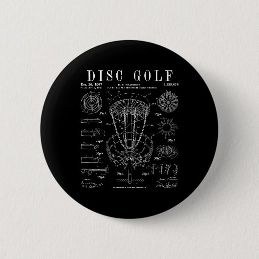 Disc Golf Frolf Frisbee Schets Antiek Octrooi Teke Ronde Button 5,7 Cm (Voorkant)