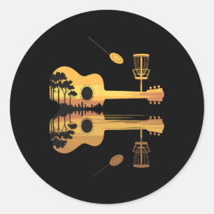 Disc Golf Gitaar Zonsondergang Natuur Reflectie Sp Ronde Sticker