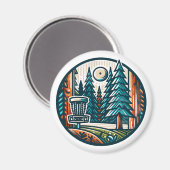 Disc Golf in de Bossen Retro Vibe Art Magneet (Voorkant / Achterkant)