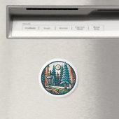 Disc Golf in de Bossen Retro Vibe Art Magneet (Insitu (Vaatwasser))