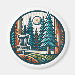 Disc Golf in de Bossen Retro Vibe Art Magneet