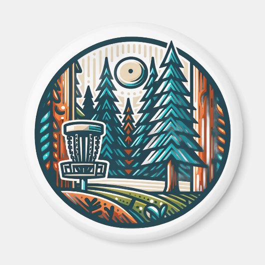 Disc Golf in de Bossen Retro Vibe Art Magneet (Voorkant)