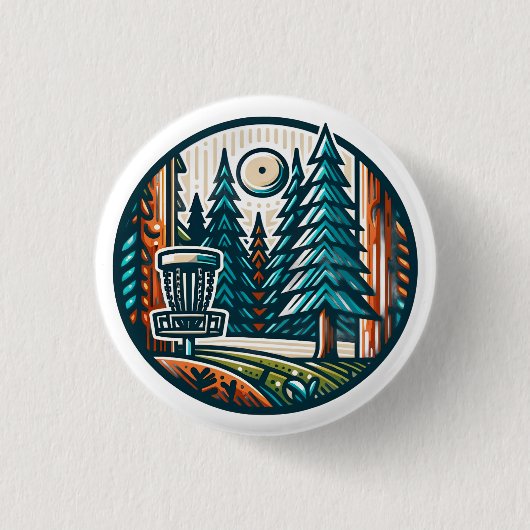 Disc Golf in de Bossen Retro Vibe Art Ronde Button 3,2 Cm (Voorkant)