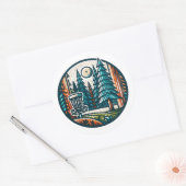 Disc Golf in de Bossen Retro Vibe Art Ronde Sticker (Envelop)