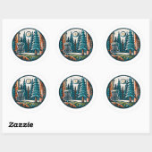 Disc Golf in de Bossen Retro Vibe Art Ronde Sticker (Vel)