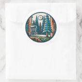 Disc Golf in de Bossen Retro Vibe Art Ronde Sticker (Tas)
