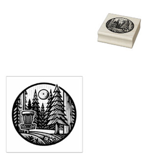 Disc Golf in de Bossen Retro Vibe Art Rubberstempel