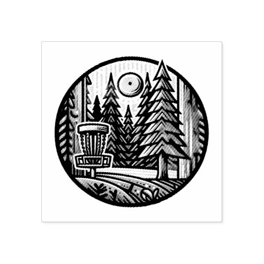 Disc Golf in de Bossen Retro Vibe Art Rubberstempel (Afrduk)