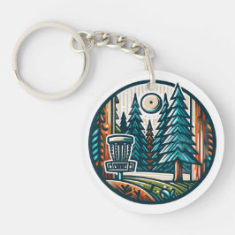 Disc Golf in de Bossen Retro Vibe Art Sleutelhanger
