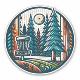 Disc Golf in de Bossen Retro Vibe Art Sticker