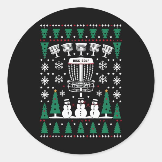 Disc Golf Lelijke Kersttrui Pyjama Cadeaus Ronde Sticker (Voorkant)