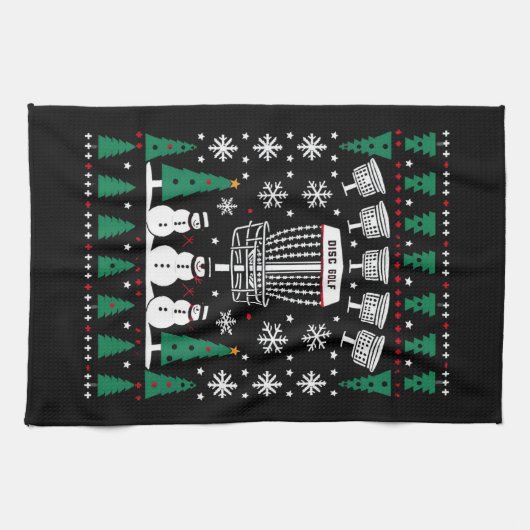 Disc Golf Lelijke Kersttrui Pyjama Cadeaus Theedoek (Horizontaal)