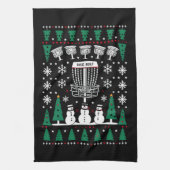 Disc Golf Lelijke Kersttrui Pyjama Cadeaus Theedoek (Verticaal)