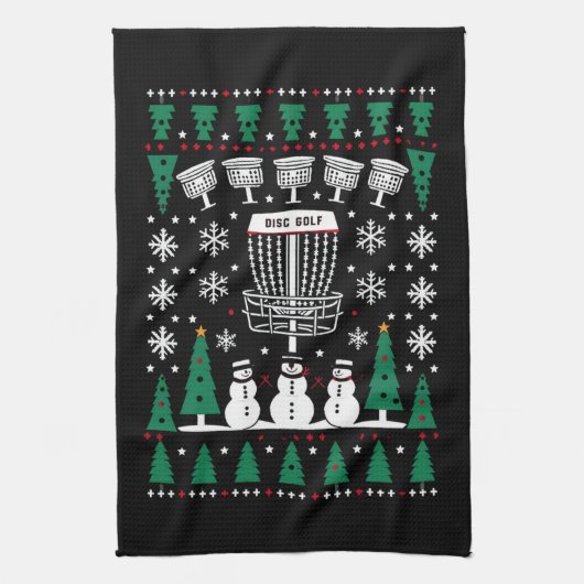 Disc Golf Lelijke Kersttrui Pyjama Cadeaus Theedoek (Verticaal)