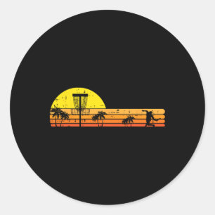 Disc Golf Palmbomen Retro Frisbee Frolf Sport Mann Ronde Sticker