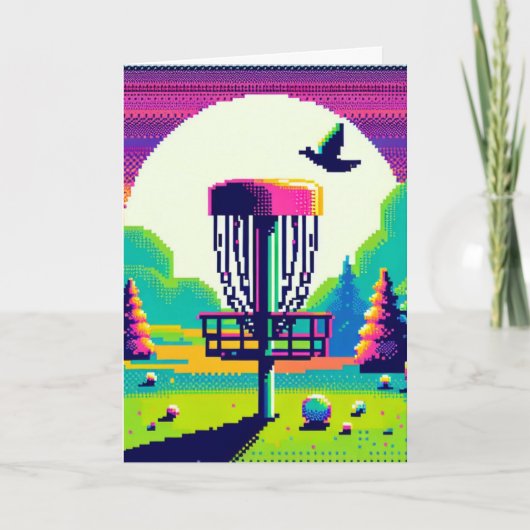 Disc Golf Pin Pixel Art Verjaardag Kaart (Voorkant)