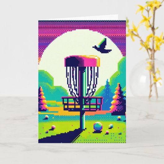 Disc Golf Pin Pixel Art Verjaardag Kaart (Gele Bloem)