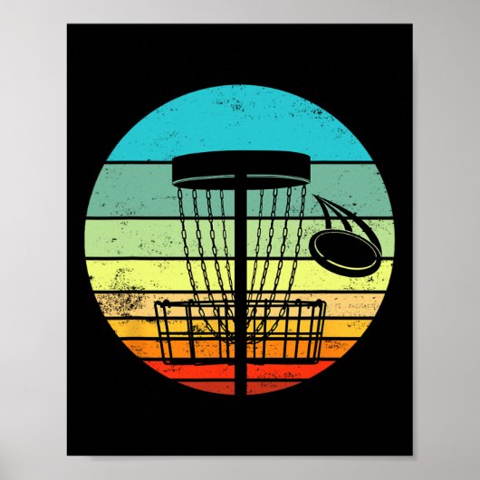 Disc Golf Retro Zonsondergang Vintage Frisbee Golf Poster (Voorkant)