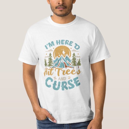 Disc Golf Shirt Funny Hit Trees en Curse Retro (Voorkant)