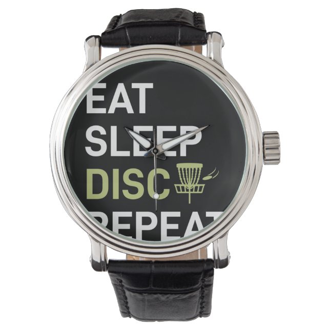 Disc Golf Speler | Eet Slaap Disc Golf Herhaal Horloge (Voorkant)