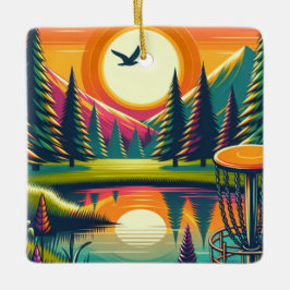 Disc Golf Sunset en Bomen Merry Disk-Mas Keramisch Ornament