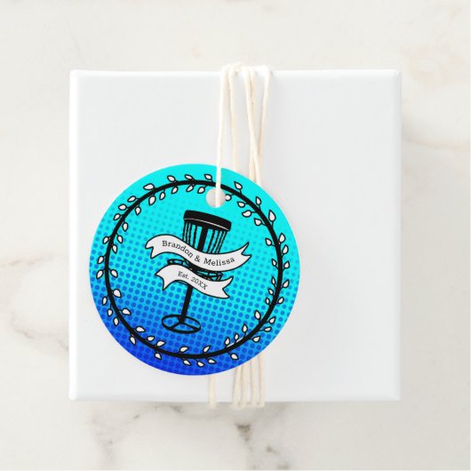 Disc Golf thema | Blue Pop Art Bedankjes Labels (In situ)