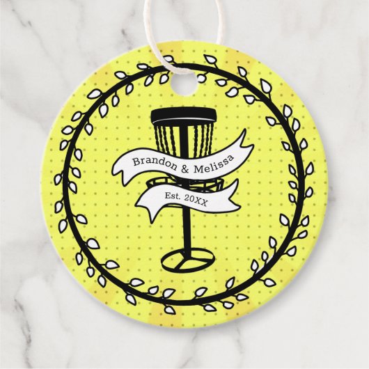 Disc Golf thema | Yellow Pop Art Bedankjes Labels (Voorkant)