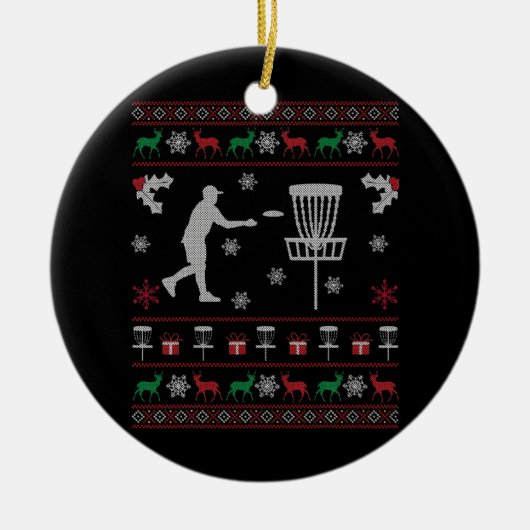 Disc Golf Ugly KerstSweater Gift for Disk Keramisch Ornament (Voorkant)