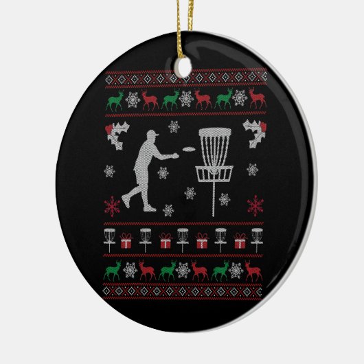 Disc Golf Ugly KerstSweater Gift for Disk Keramisch Ornament (Links)