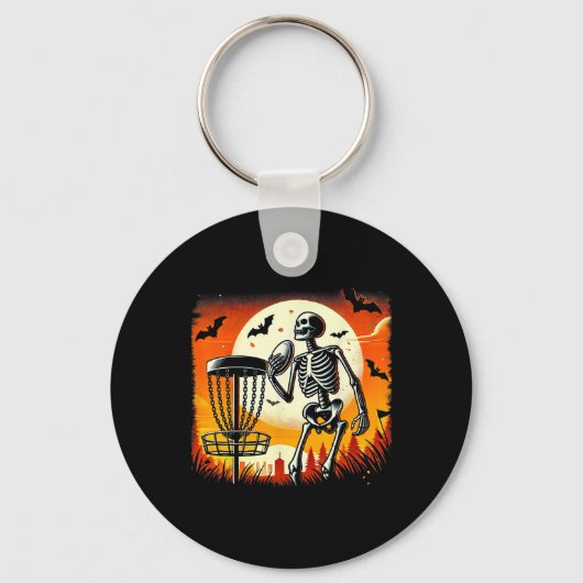 Disc Golfen Skelet Halloween Disc Golf Voor Squa Sleutelhanger (Voorkant)