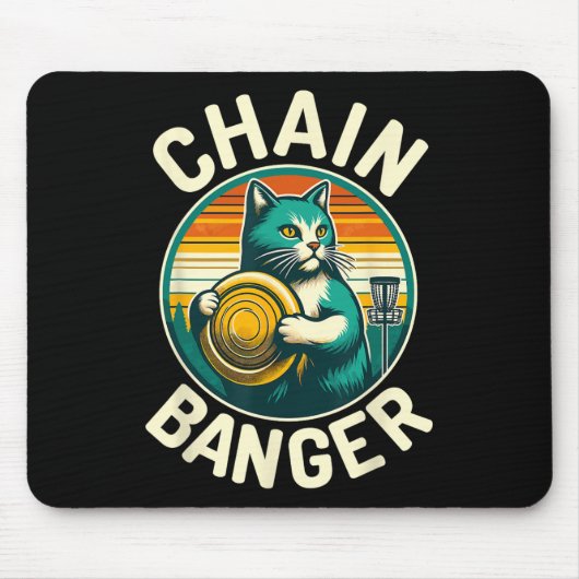 Disc Golfer Cat Chain Banger Disc Golf Speler Muismat (Voorkant)
