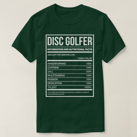 Disc Golfer Funny Disc Golf Nutrition Label voor W T-shirt (Design voorkant)