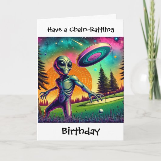 Disc Golfing Alien Grappige Pun Verjaardag Kaart (Voorkant)
