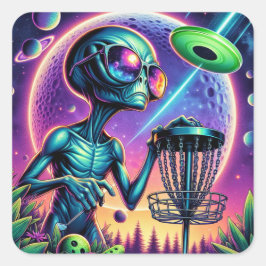 Disc Golfing Alien Vierkante Sticker