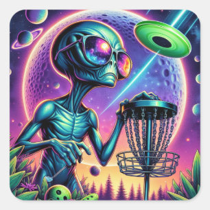 Disc Golfing Alien Vierkante Sticker