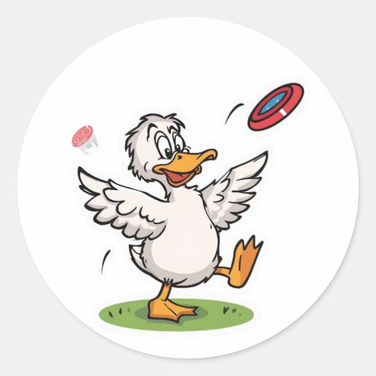 Disc Golfing Duck Funny Bird Ronde Sticker (Voorkant)