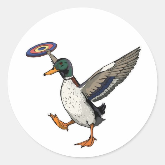Disc Golfing Duck Funny Bird Ronde Sticker (Voorkant)