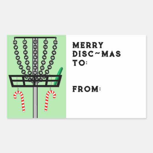 Discgolf kerstcadeautag rechthoekige sticker (Voorkant)