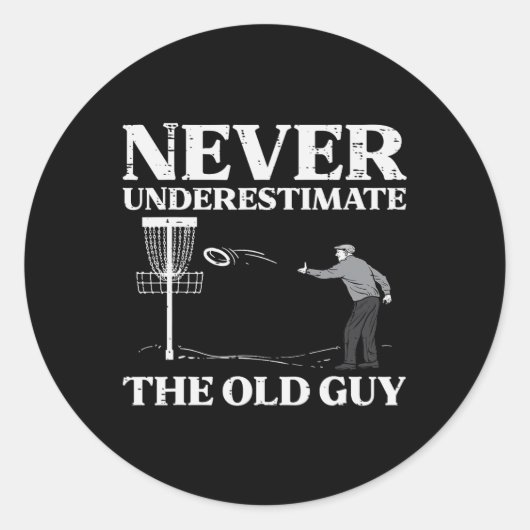 Discgolf Onderschat nooit oude man frisbee Frol Ronde Sticker (Voorkant)