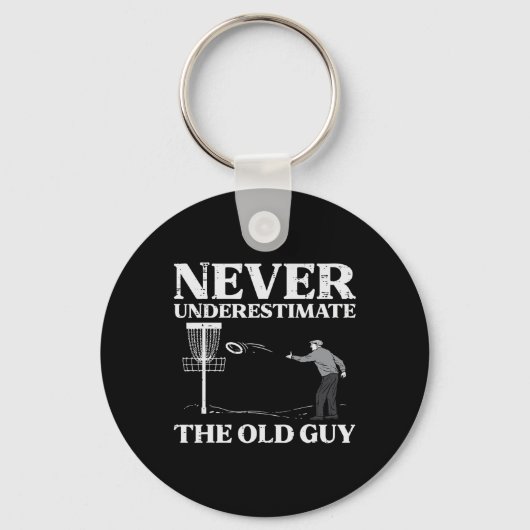 Discgolf Onderschat nooit oude man frisbee frol Sleutelhanger (Voorkant)