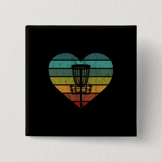DiscGolf - Retro  doelmandje Vierkante Button 5,1 Cm (Voorkant)