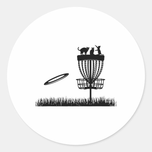 Discgolf Schets Met Katten - Discgolfer Grappige D Ronde Sticker (Voorkant)