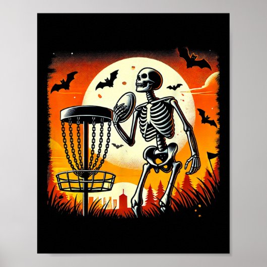 Discgolfen Skelet Halloween Discgolf Voor Squa Poster (Voorkant)