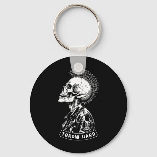 Discgolfspeler Punk Rock Schedel Mohawk Gooi Hard Sleutelhanger (Voorkant)