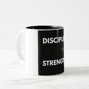 Discipline Bouwt Kracht Powerlifting Gym Motivatie Tweekleurige Koffiemok