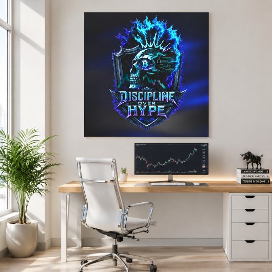 Discipline Boven Hype Blauwe Gloed Bitcoin Crypto Canvas Afdruk
