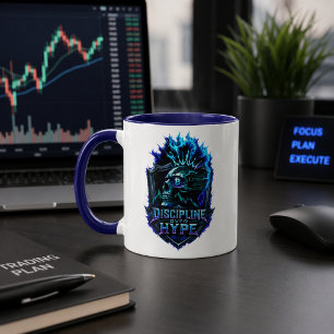 Discipline Boven Hype Blauwe Gloed Bitcoin Crypto  Mok