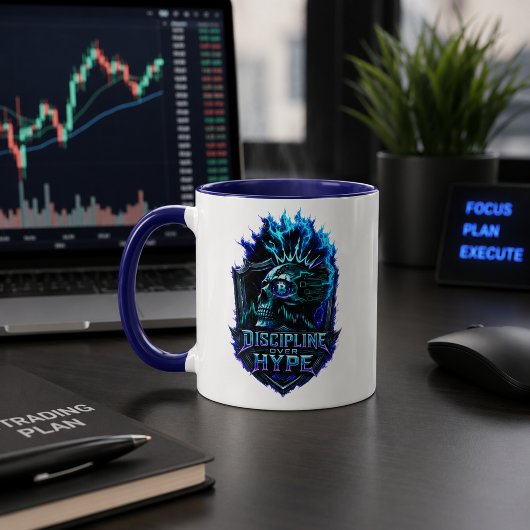 Discipline Boven Hype Blauwe Gloed Bitcoin Crypto  Mok